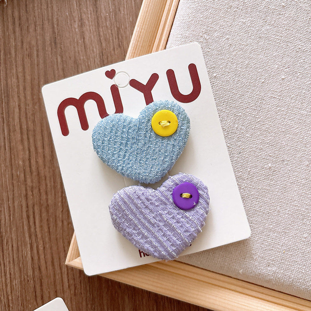 MyKids-USA® Collection of Versatile Sweet Candy-Colored Love Heart Fabric Hair Clips