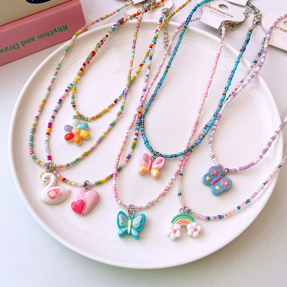 MyKids-USA® Cute Children’s Butterfly Heart Clavicle Necklace Dopamine Girl Jewelry