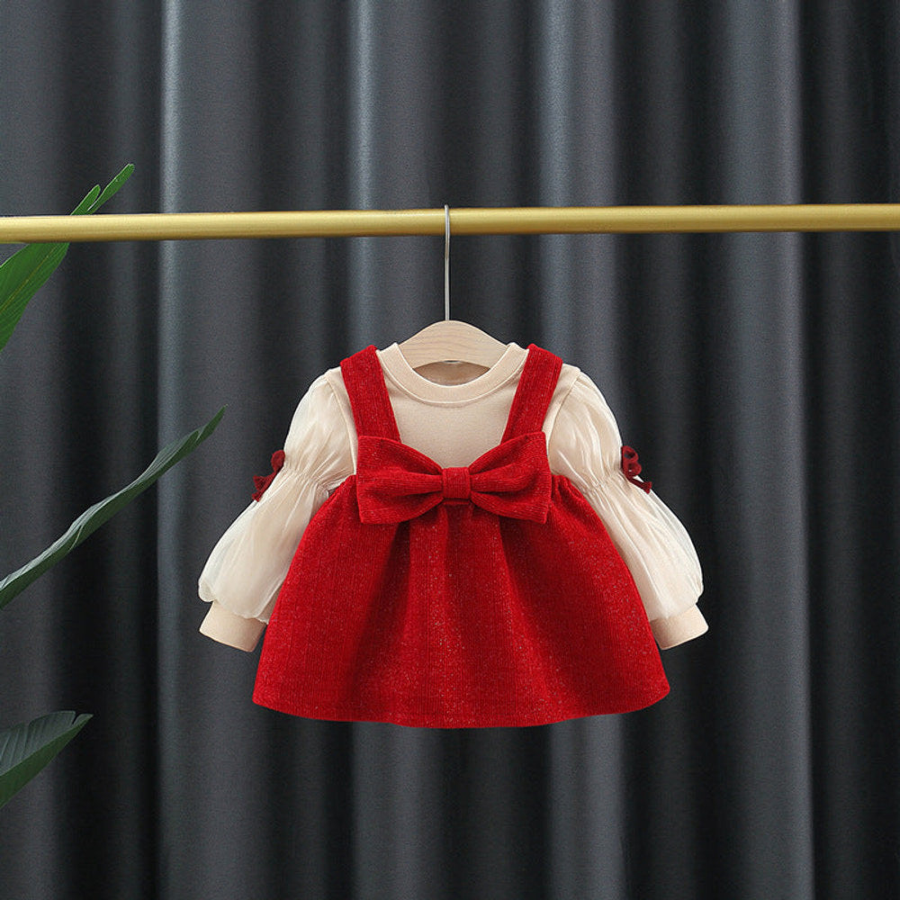 MyKids-USA® Baby Girls Long Sleeves Crew Neck Top and Overalls Dress