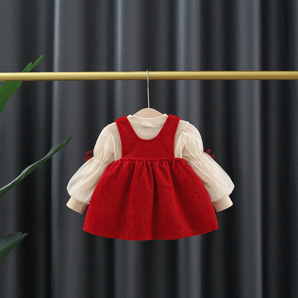 MyKids-USA® Baby Girls Long Sleeves Crew Neck Top and Overalls Dress