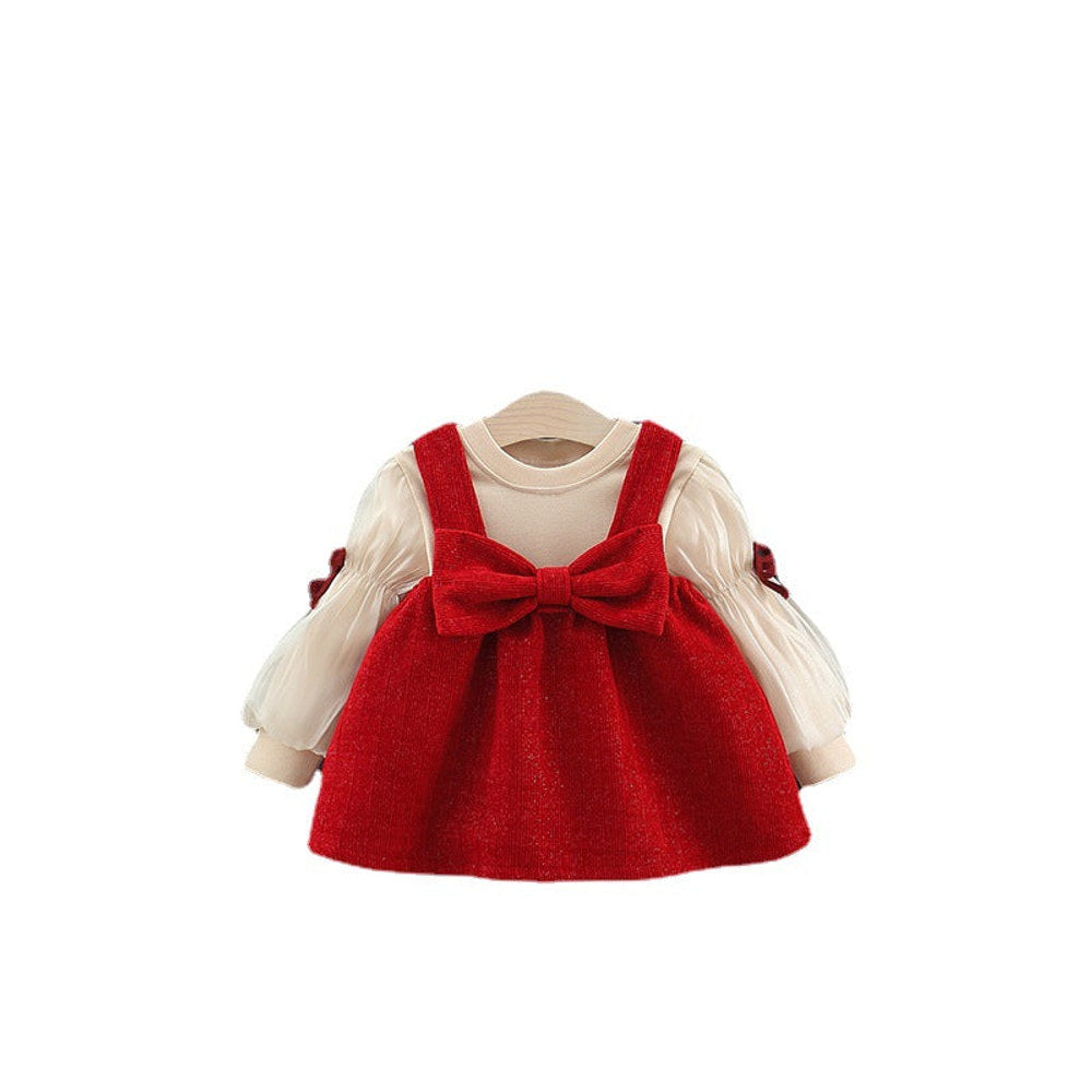 MyKids-USA® Baby Girls Long Sleeves Crew Neck Top and Overalls Dress