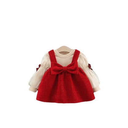 MyKids-USA® Baby Girls Long Sleeves Crew Neck Top and Overalls Dress