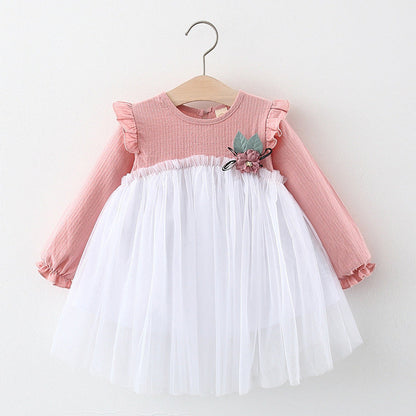 MyKids-USA® Baby Girls Long Sleeves Tulle Patchwork Dress