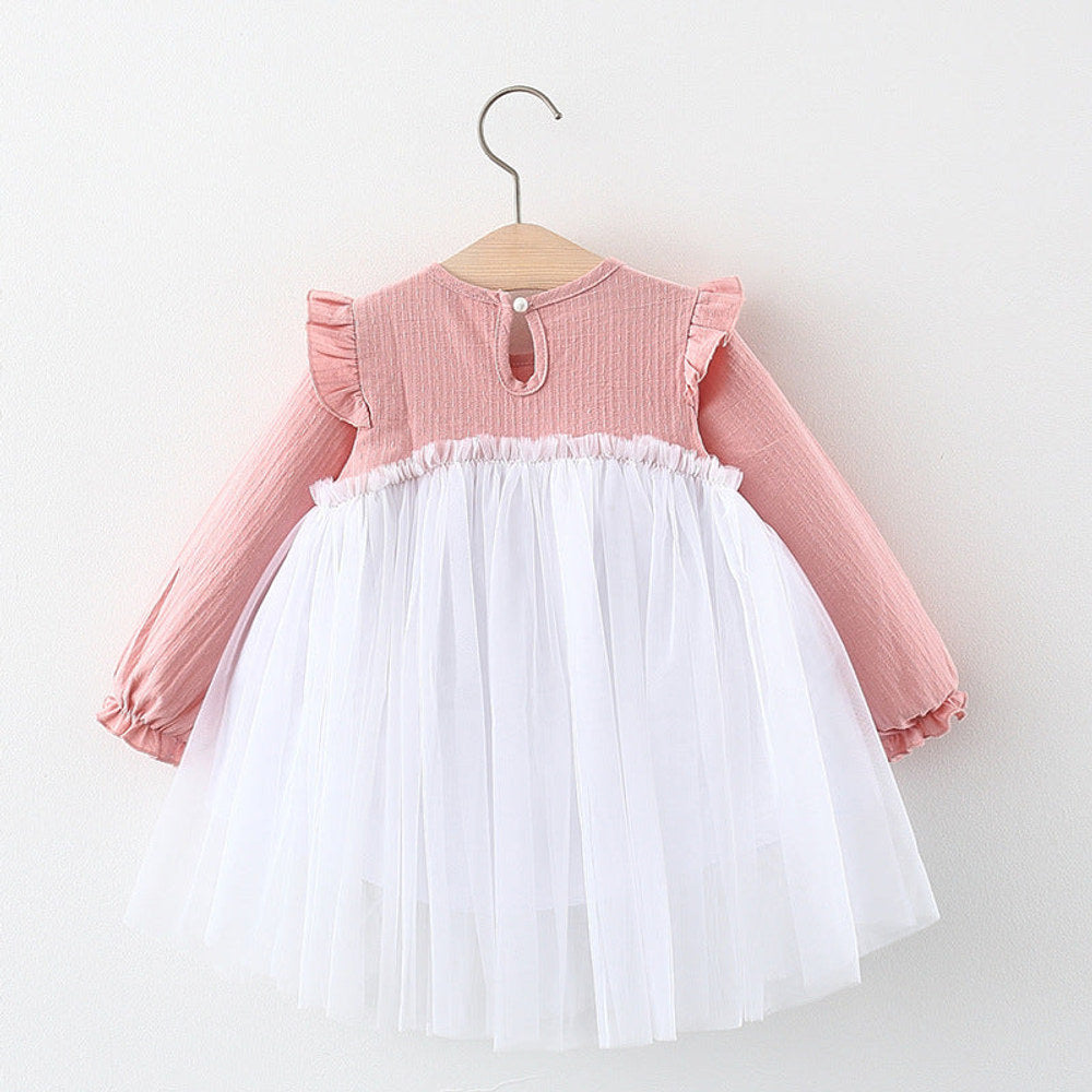 MyKids-USA® Baby Girls Long Sleeves Tulle Patchwork Dress