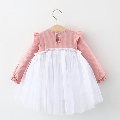 MyKids-USA® Baby Girls Long Sleeves Tulle Patchwork Dress