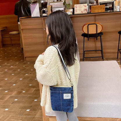 MyKids-USA® Cool Denim Children’s Fashion Patched Letter Small Square Bag
