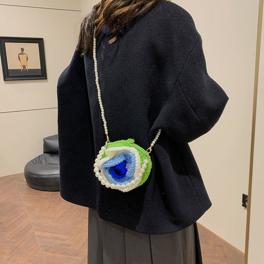 MyKids-USA® Sweet Flower Ladies’ Knitted Mini Pearl Handbag