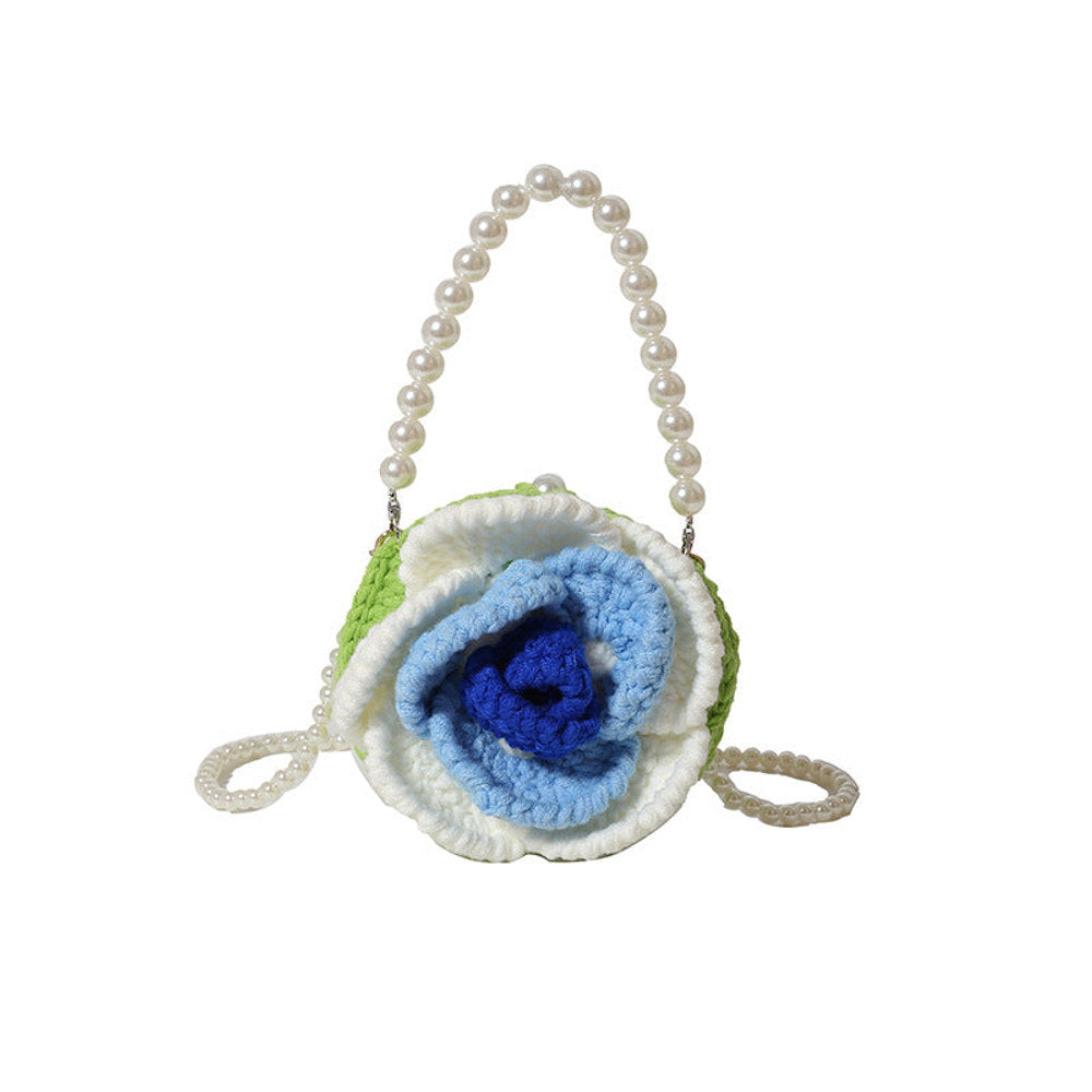 MyKids-USA® Sweet Flower Ladies’ Knitted Mini Pearl Handbag
