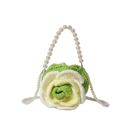 MyKids-USA® Sweet Flower Ladies’ Knitted Mini Pearl Handbag