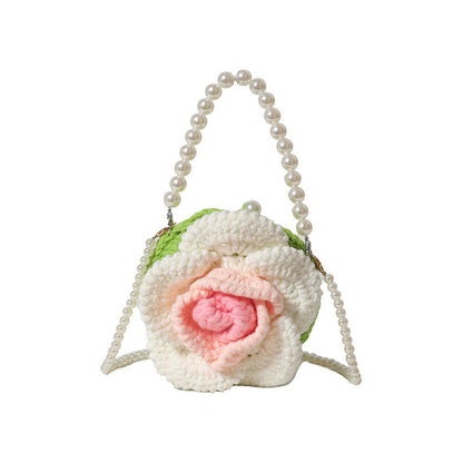 MyKids-USA® Sweet Flower Ladies’ Knitted Mini Pearl Handbag