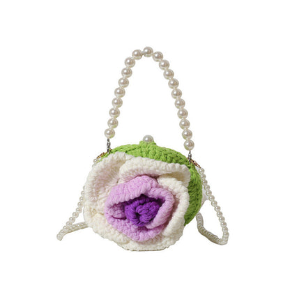 MyKids-USA® Sweet Flower Ladies’ Knitted Mini Pearl Handbag