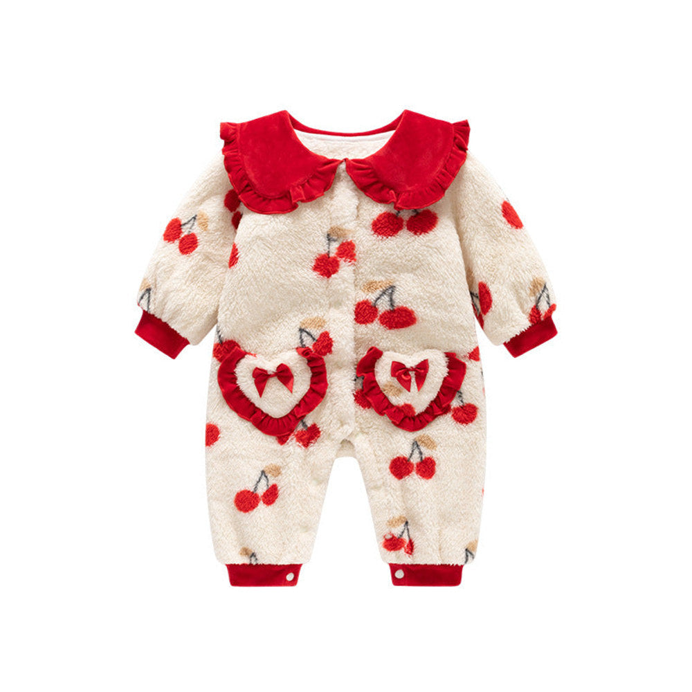 MyKids-USA® Baby Girls Cherry Pattern Polar Fleece Rompers