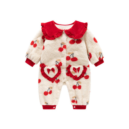 MyKids-USA® Baby Girls Cherry Pattern Polar Fleece Rompers