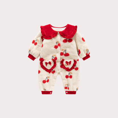 MyKids-USA® Baby Girls Cherry Pattern Polar Fleece Rompers