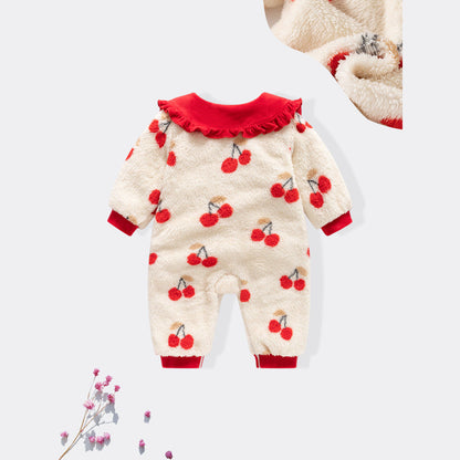MyKids-USA® Baby Girls Cherry Pattern Polar Fleece Rompers