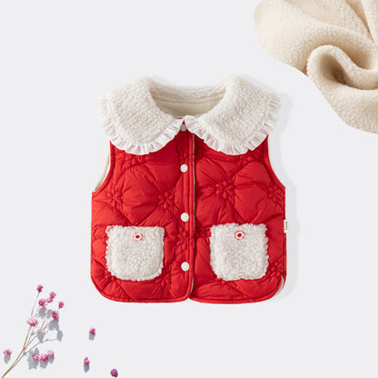 MyKids-USA® Adorable Infant Baby Girls Sleeveless Flowers Pattern Single Breasted Vest Coat