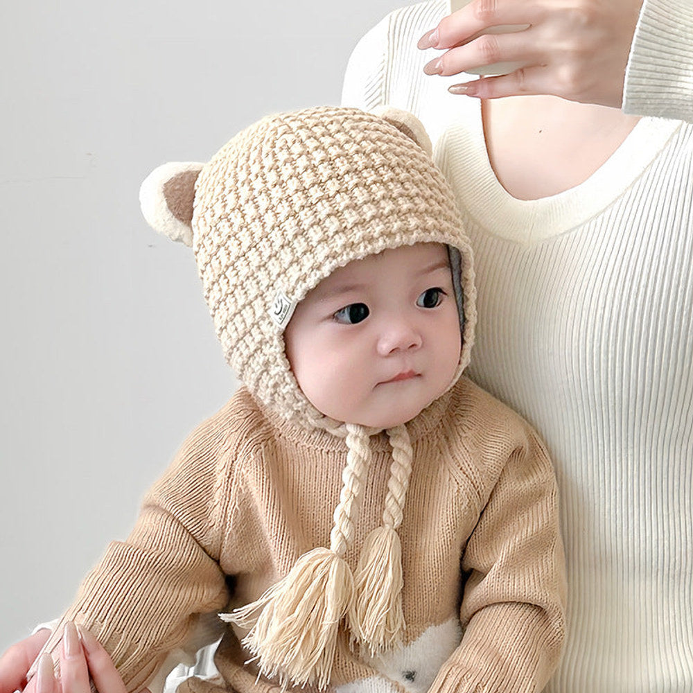 MyKids-USA® Plaid Pattern Warm Balaclava for Baby: Sweet Cute Ear Protector Hat
