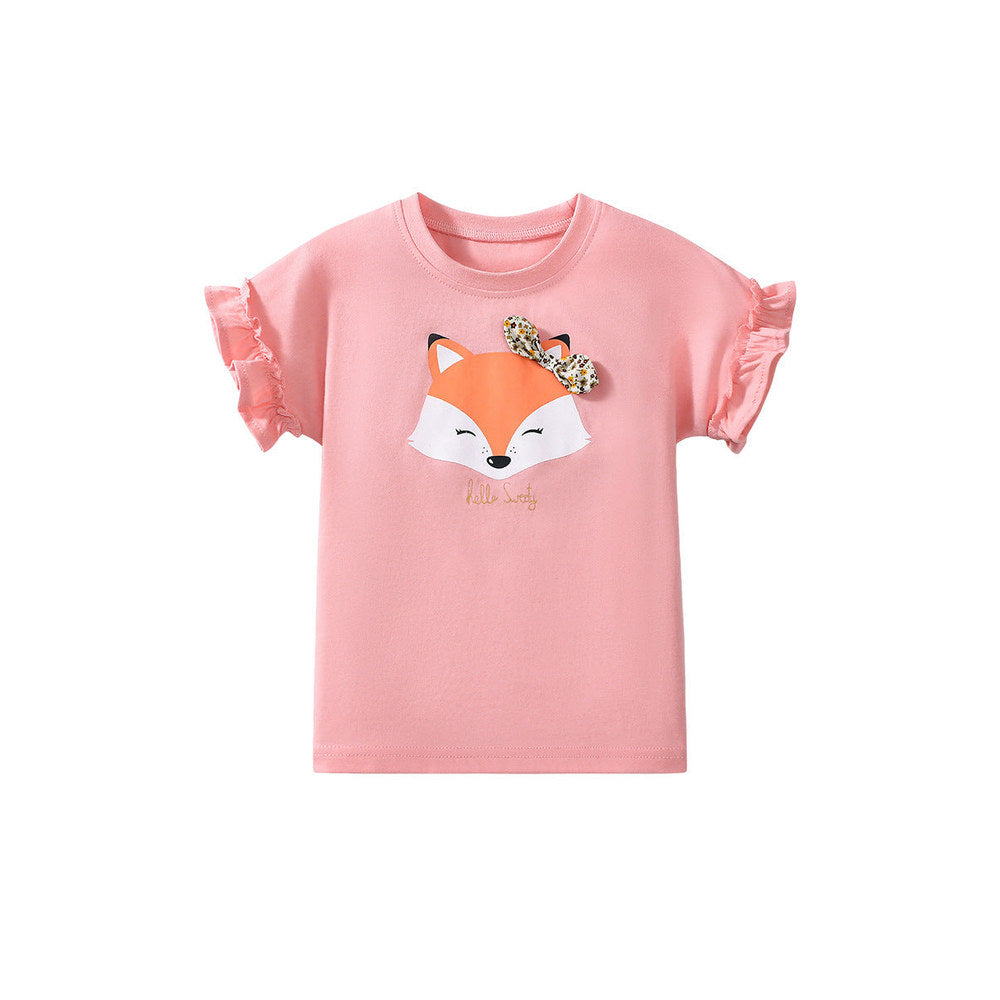 MyKids-USA® Girls’ Cute Fox Cartoon Pattern Short Sleeves T-shirt in European and American Style