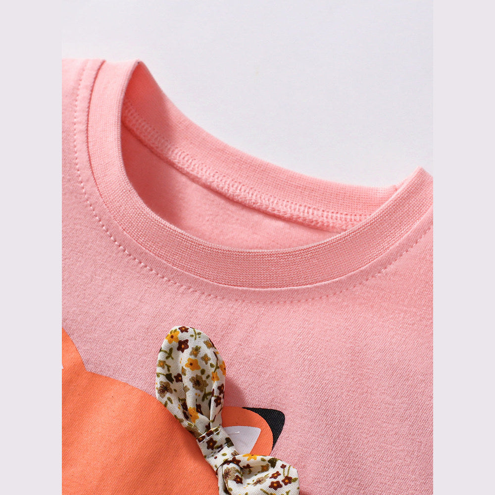 MyKids-USA® Girls’ Cute Fox Cartoon Pattern Short Sleeves T-shirt in European and American Style