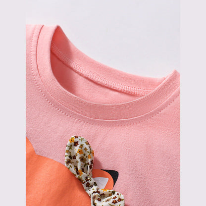 MyKids-USA® Girls’ Cute Fox Cartoon Pattern Short Sleeves T-shirt in European and American Style