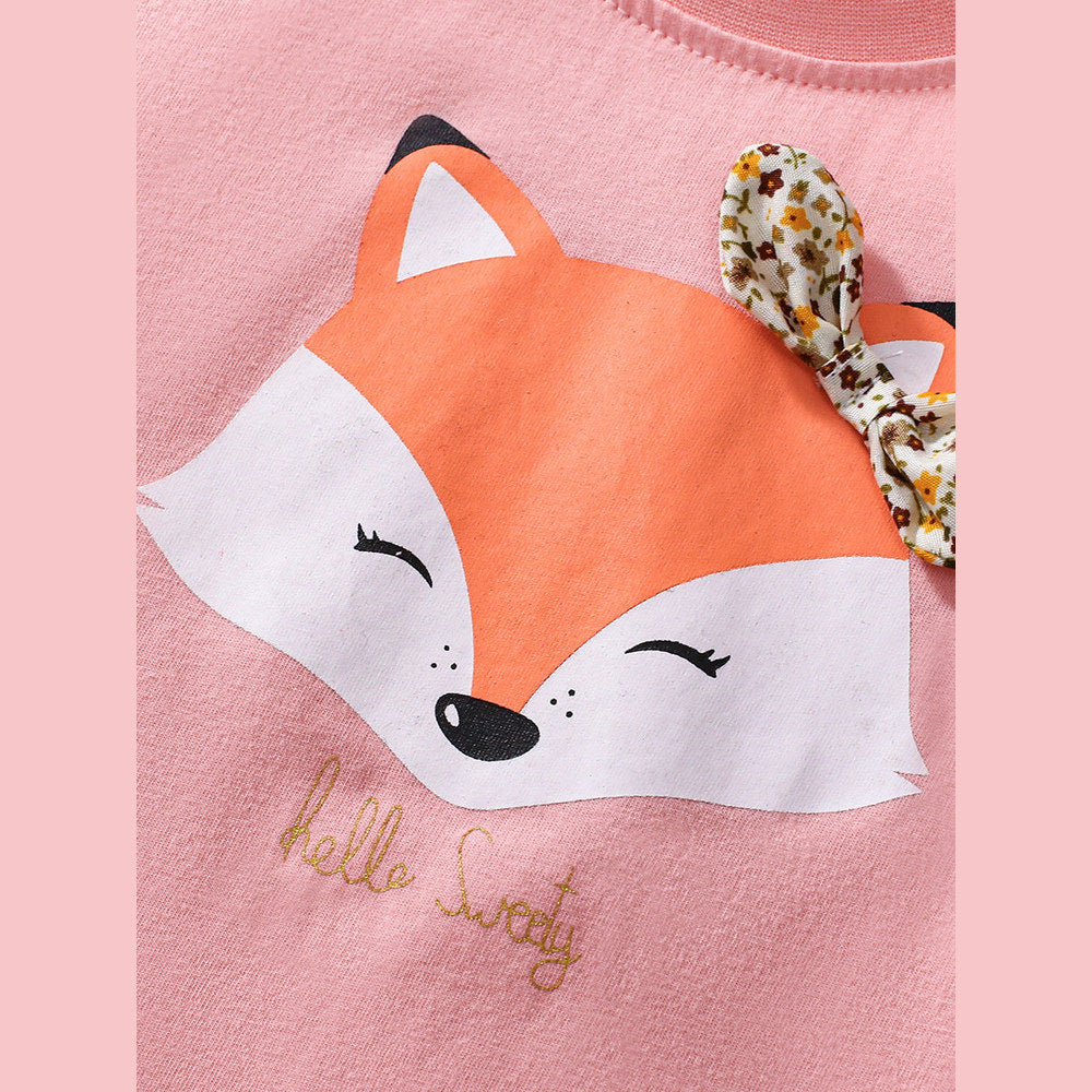 MyKids-USA® Girls’ Cute Fox Cartoon Pattern Short Sleeves T-shirt in European and American Style