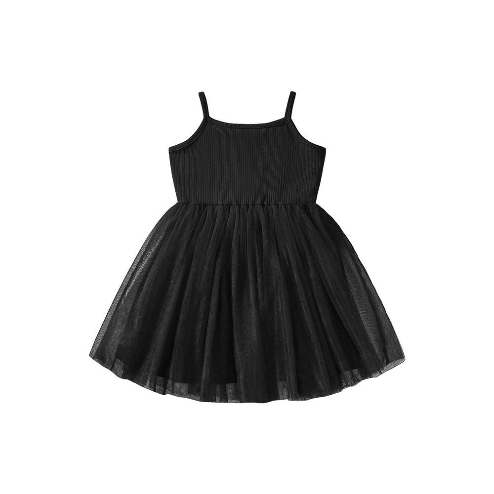 MyKids-USA® Baby Kids Girls Sleeveless Solid Color Black Tulle Dress