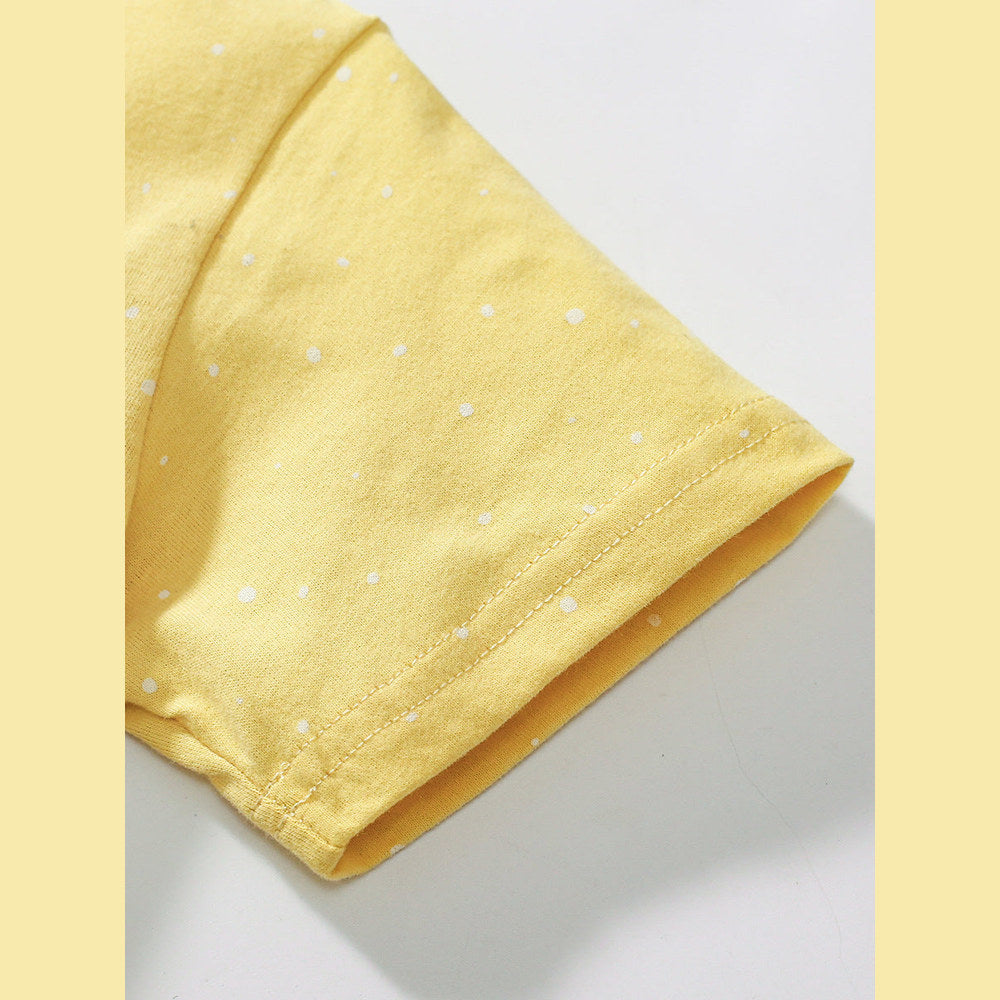 MyKids-USA® Girls’ Rabbits Pattern Crew Neck Short Sleeves Yellow Dress