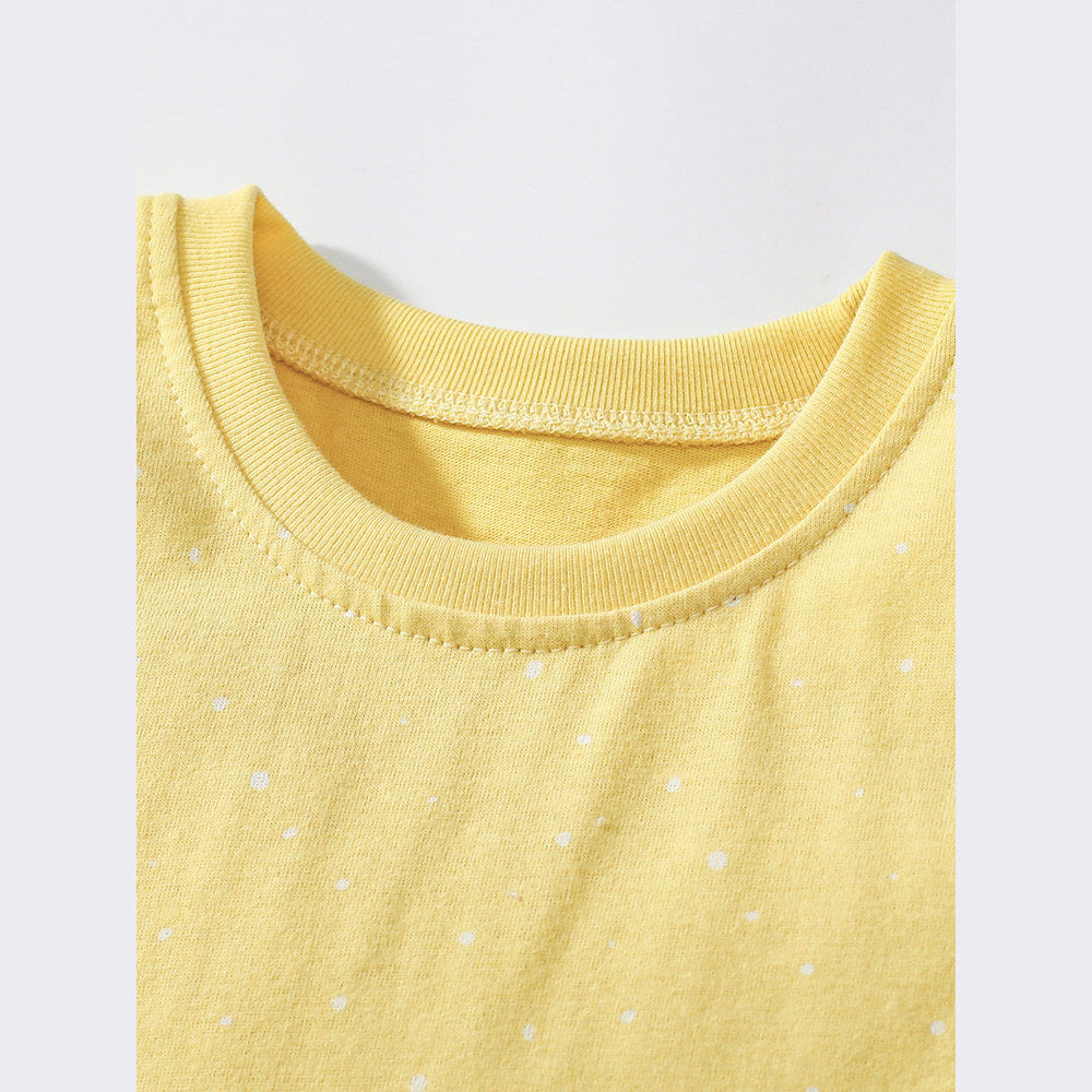 MyKids-USA® Girls’ Rabbits Pattern Crew Neck Short Sleeves Yellow Dress