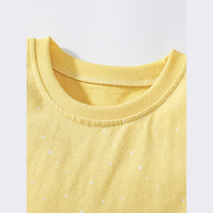 MyKids-USA® Girls’ Rabbits Pattern Crew Neck Short Sleeves Yellow Dress