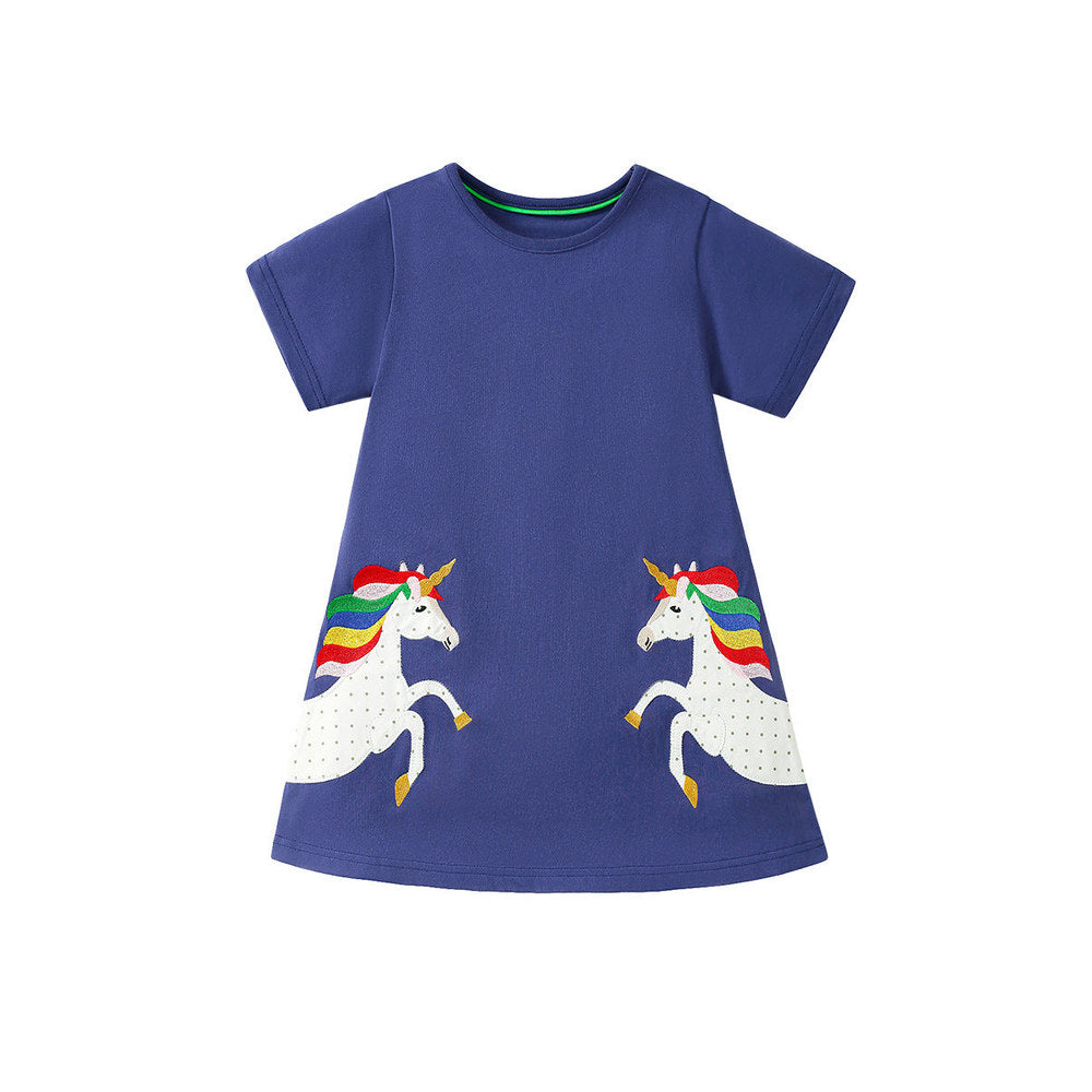 MyKids-USA® European and American Style Short Sleeve Horse Pattern Princess Dress for Girls, Dress for Toddlers and Young Children