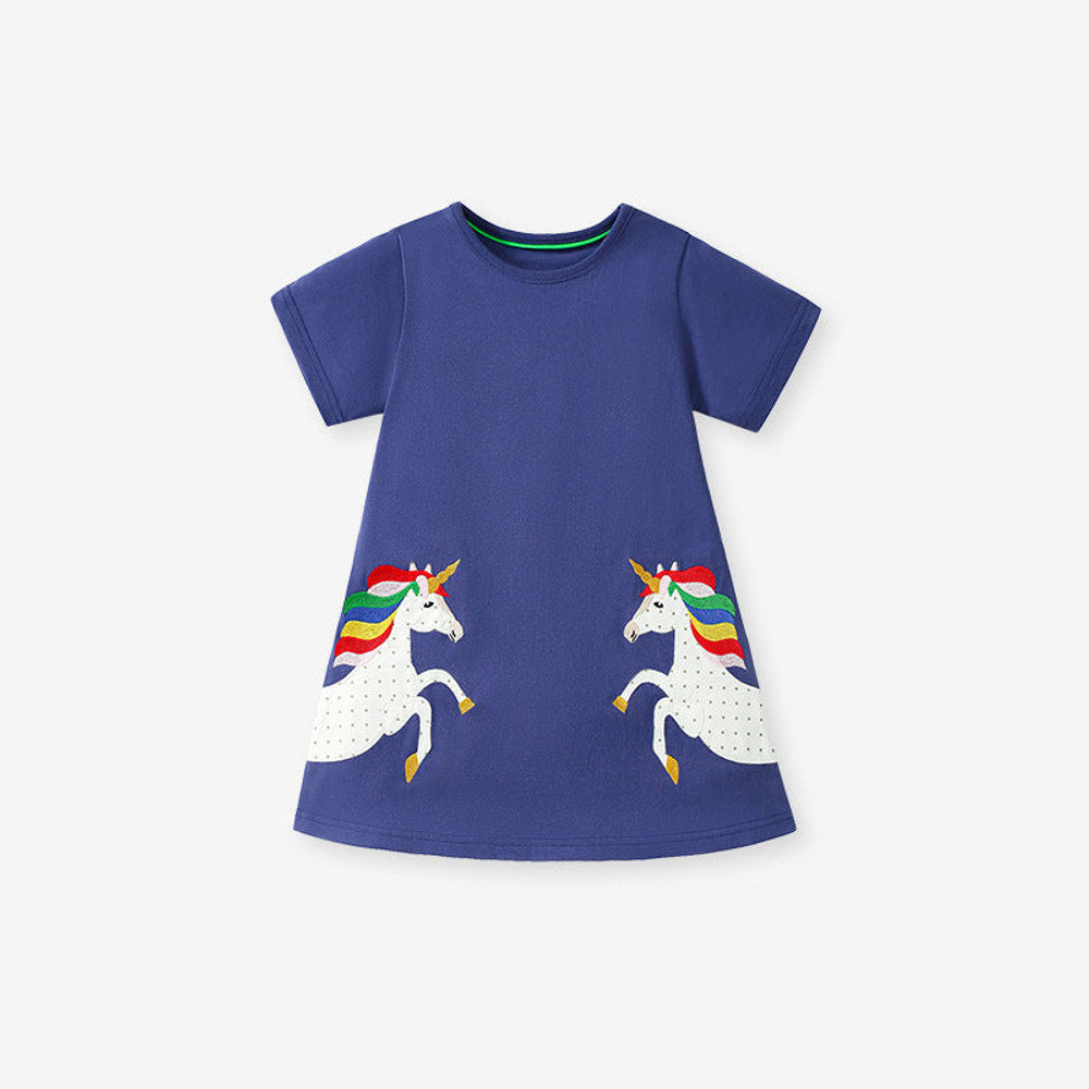 MyKids-USA® European and American Style Short Sleeve Horse Pattern Princess Dress for Girls, Dress for Toddlers and Young Children