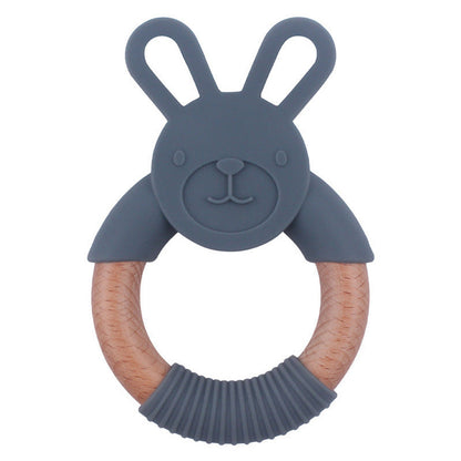 MyKids-USA® Baby Food-Grade Teething Rattle, Teething Aid for Babies, Wooden and Silicone Rabbit Teething Bracelet