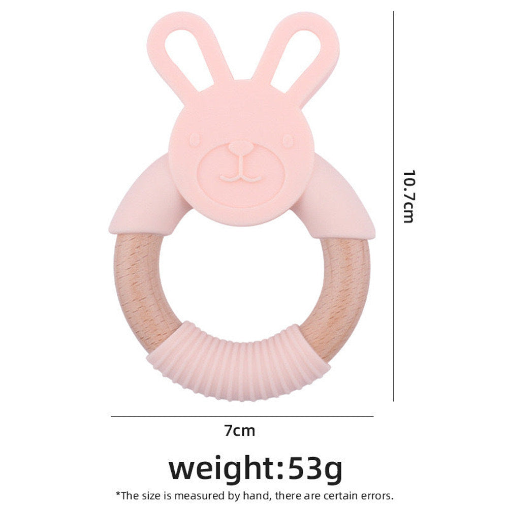MyKids-USA® Baby Food-Grade Teething Rattle, Teething Aid for Babies, Wooden and Silicone Rabbit Teething Bracelet