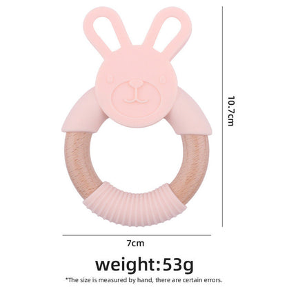 MyKids-USA® Baby Food-Grade Teething Rattle, Teething Aid for Babies, Wooden and Silicone Rabbit Teething Bracelet