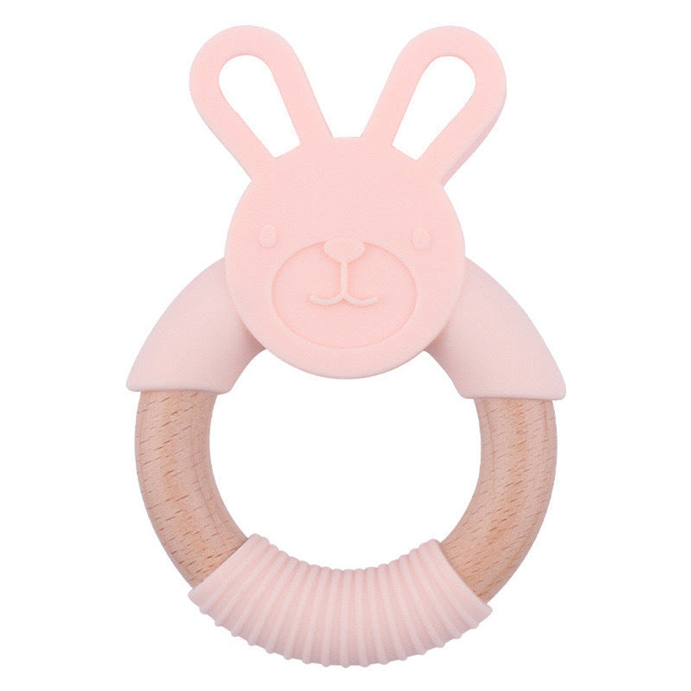 MyKids-USA® Baby Food-Grade Teething Rattle, Teething Aid for Babies, Wooden and Silicone Rabbit Teething Bracelet