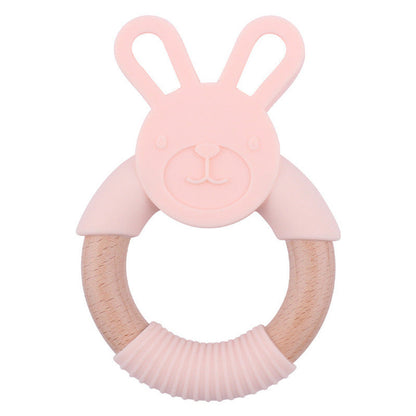 MyKids-USA® Baby Food-Grade Teething Rattle, Teething Aid for Babies, Wooden and Silicone Rabbit Teething Bracelet