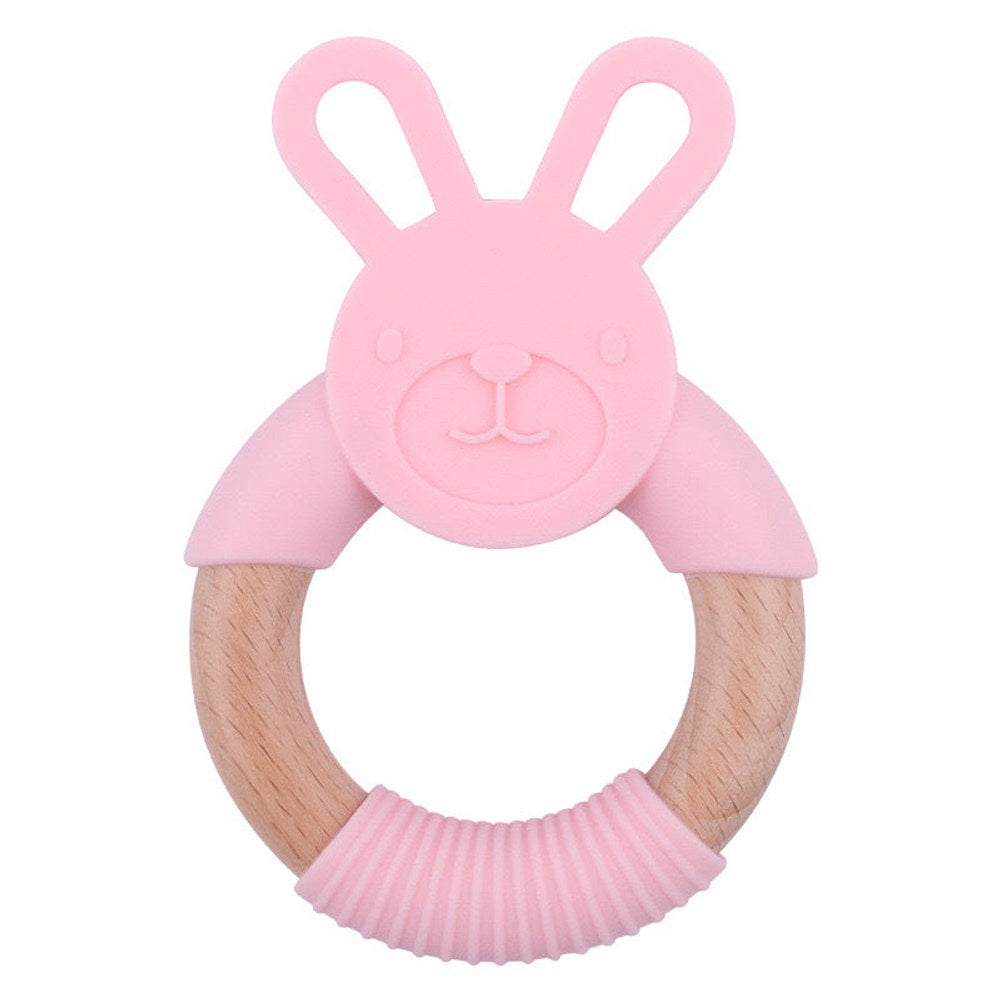 MyKids-USA® Baby Food-Grade Teething Rattle, Teething Aid for Babies, Wooden and Silicone Rabbit Teething Bracelet