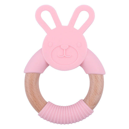 MyKids-USA® Baby Food-Grade Teething Rattle, Teething Aid for Babies, Wooden and Silicone Rabbit Teething Bracelet