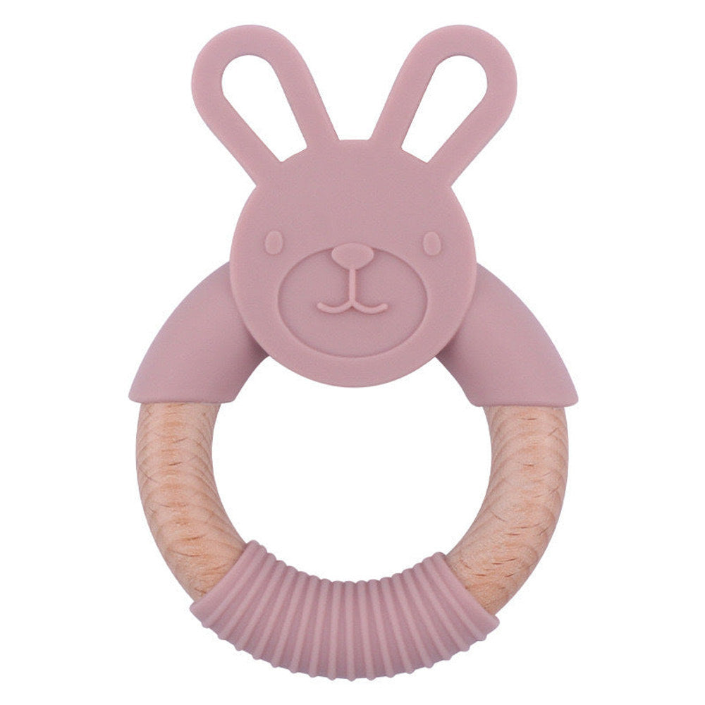 MyKids-USA® Baby Food-Grade Teething Rattle, Teething Aid for Babies, Wooden and Silicone Rabbit Teething Bracelet