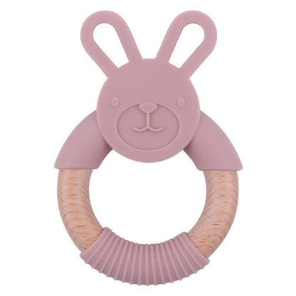 MyKids-USA® Baby Food-Grade Teething Rattle, Teething Aid for Babies, Wooden and Silicone Rabbit Teething Bracelet