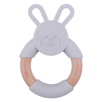 MyKids-USA® Baby Food-Grade Teething Rattle, Teething Aid for Babies, Wooden and Silicone Rabbit Teething Bracelet