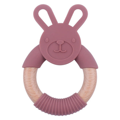 MyKids-USA® Baby Food-Grade Teething Rattle, Teething Aid for Babies, Wooden and Silicone Rabbit Teething Bracelet