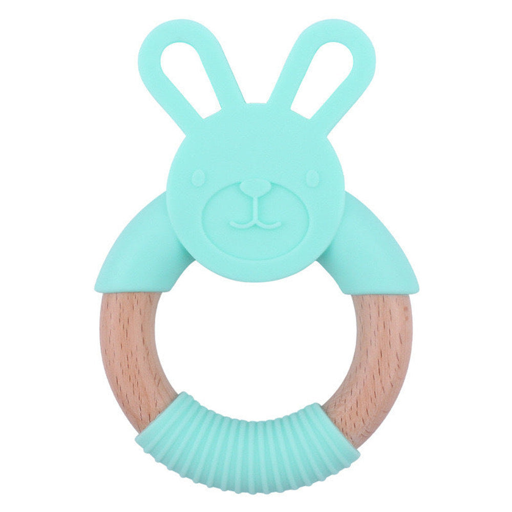 MyKids-USA® Baby Food-Grade Teething Rattle, Teething Aid for Babies, Wooden and Silicone Rabbit Teething Bracelet