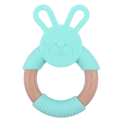 MyKids-USA® Baby Food-Grade Teething Rattle, Teething Aid for Babies, Wooden and Silicone Rabbit Teething Bracelet