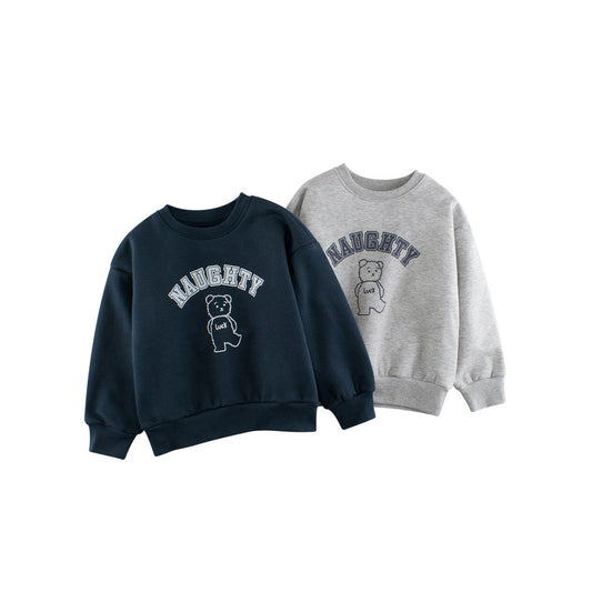 MyKids-USA® Baby Boy Kids Teddy and Letters Pattern Crew Neck Long Sleeves Warm Cozy Pullover