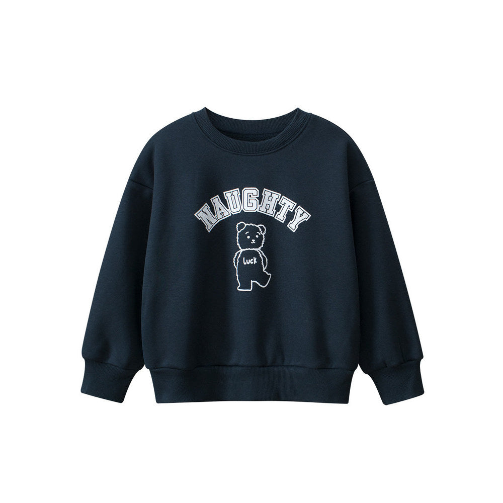 MyKids-USA® Baby Boy Kids Teddy and Letters Pattern Crew Neck Long Sleeves Warm Cozy Pullover