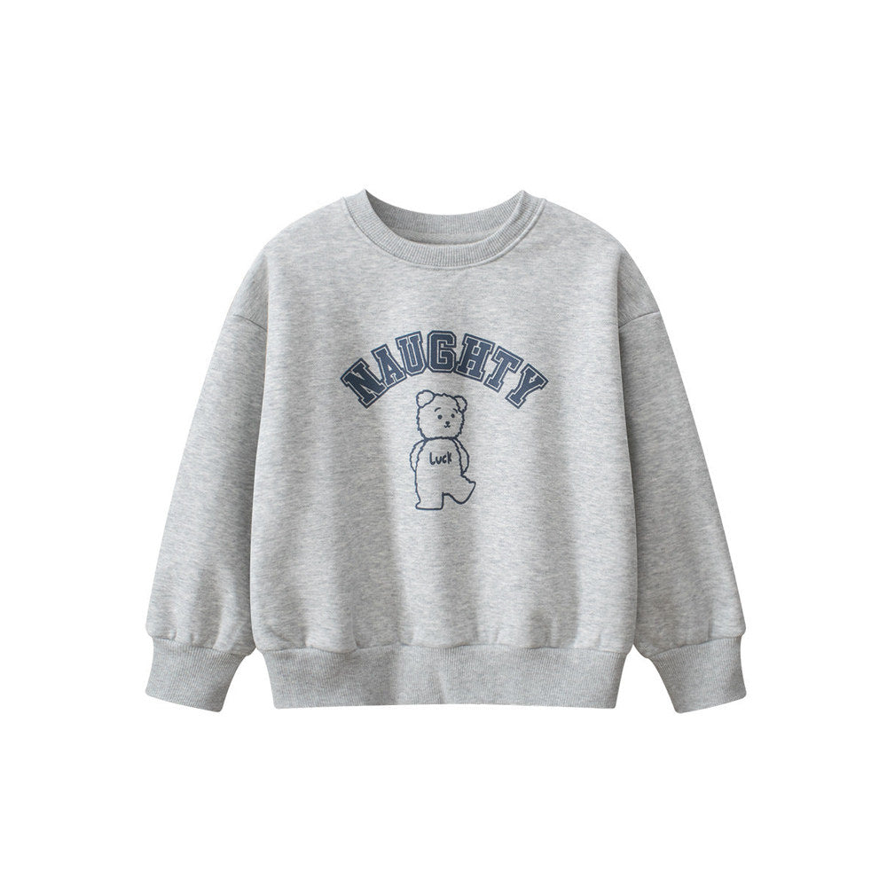 MyKids-USA® Baby Boy Kids Teddy and Letters Pattern Crew Neck Long Sleeves Warm Cozy Pullover