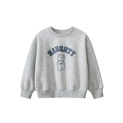 MyKids-USA® Baby Boy Kids Teddy and Letters Pattern Crew Neck Long Sleeves Warm Cozy Pullover