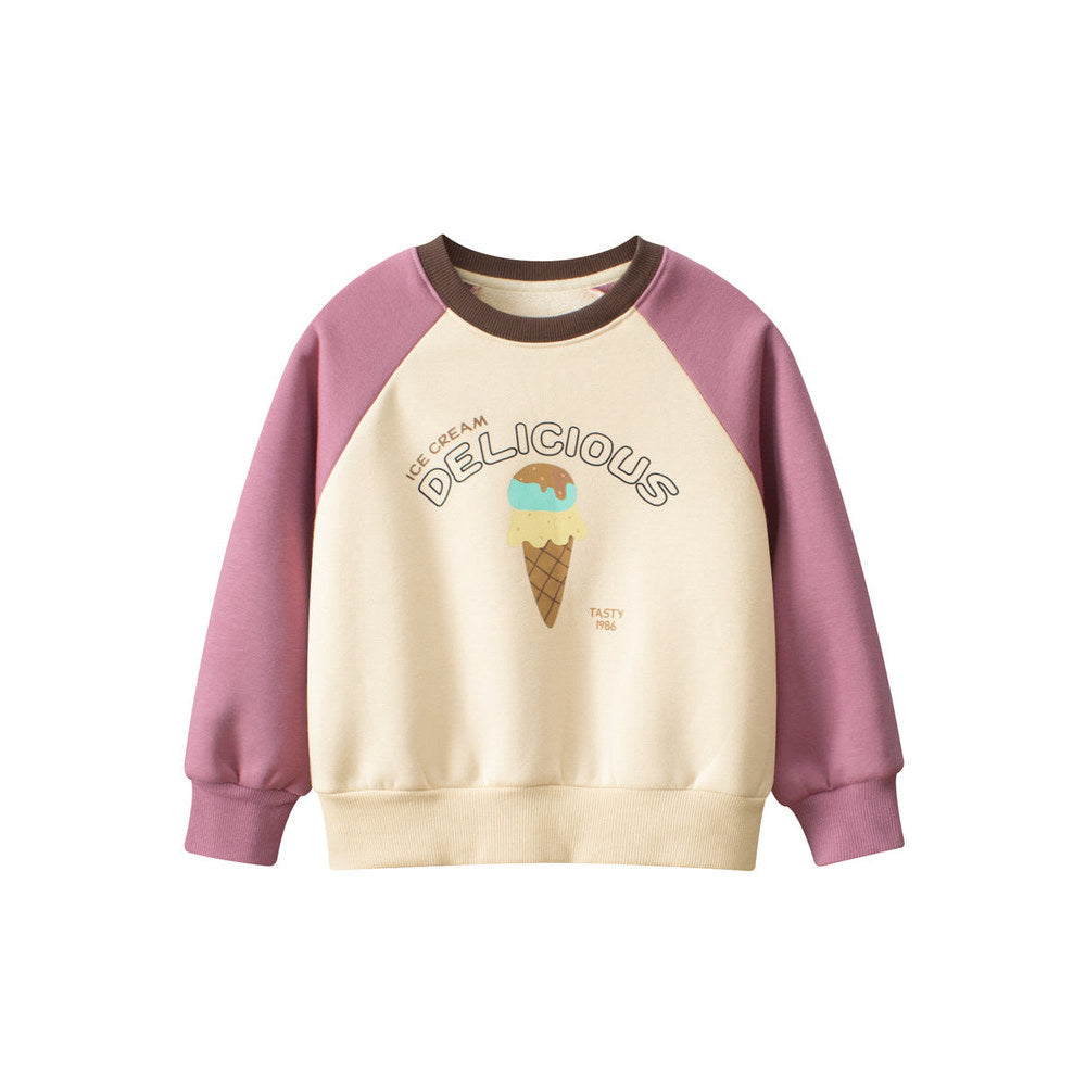 MyKids-USA® Baby Girls Kids Ice-cream and Letters Pattern Crew Neck Long Sleeves Warm Cozy Pullover