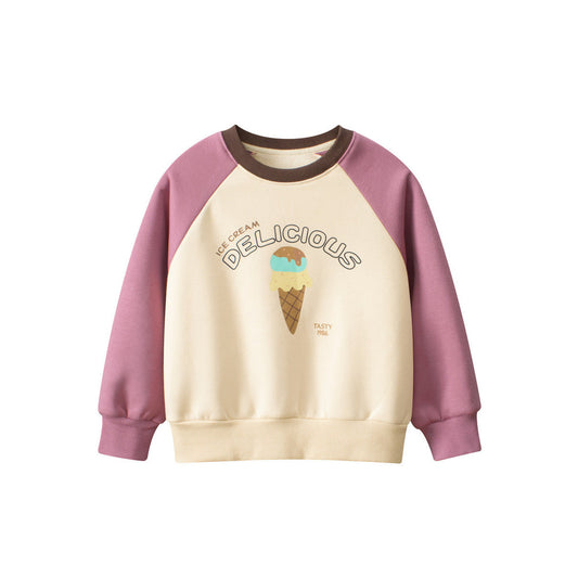 MyKids-USA® Baby Girls Kids Ice-cream and Letters Pattern Crew Neck Long Sleeves Warm Cozy Pullover